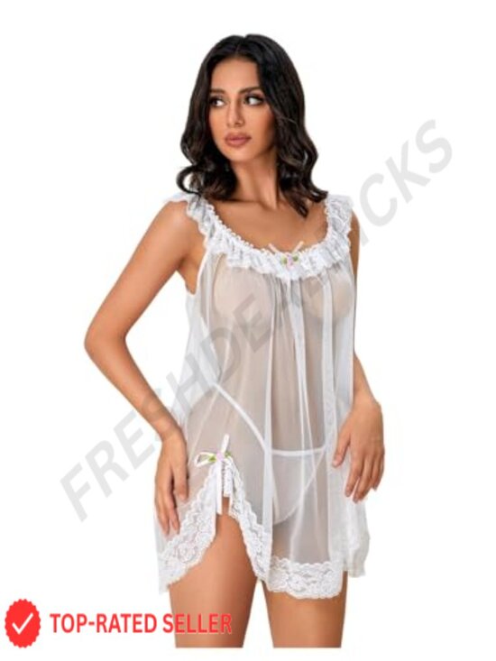 Other - Sheer Lace Babydoll Dress & Thong 2-Piece Lingerie Set